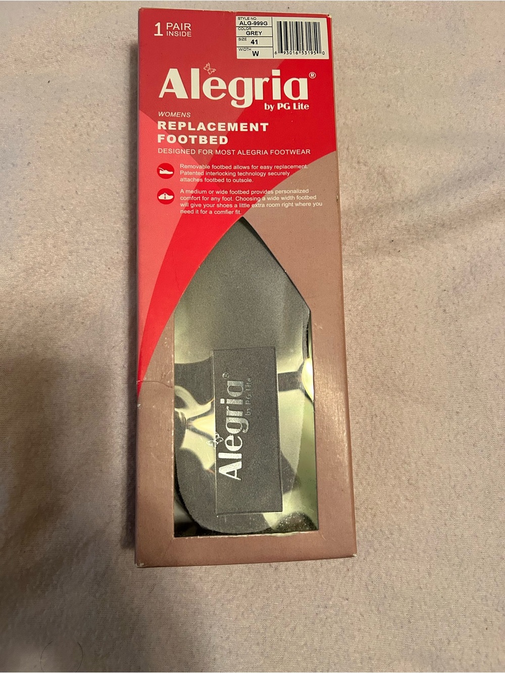 Alegria Replacement Footbed EU 41 Wide Grey Women’s 10.5-11